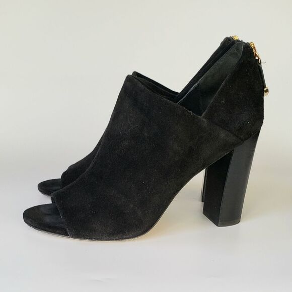 DVF Diane Von Furstenberg Black Suede Open Toe Heels Size 6.5 M - Picture 1 of 10